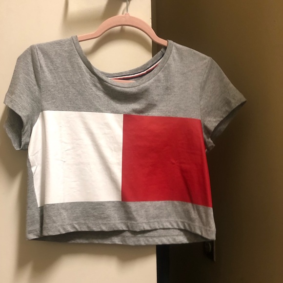 tommy hilfiger crop top grey